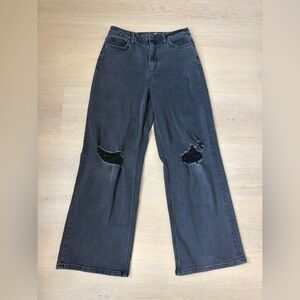 Black Women's Distressed Straight-Leg Jeans